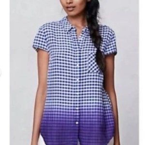 Anthropologie Holding Horses Blue, white & Purple gingham ombre short sleeve top